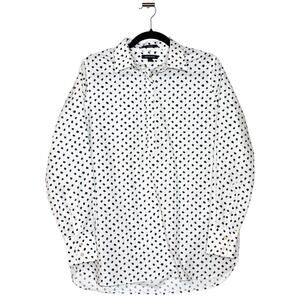 Lands End Green White Patterned Button Up Blouse Size 12 L